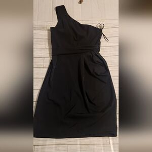 Black Halo One Shoulder Surplice Belted Black Dress Size 2